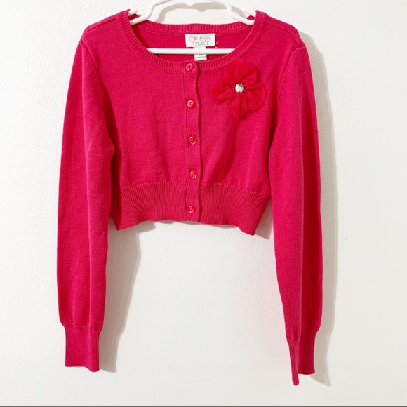 NWT The Children’s Place Button Front Cropped Cardigan Sweater w Flower Detail - Picture 1 of 8